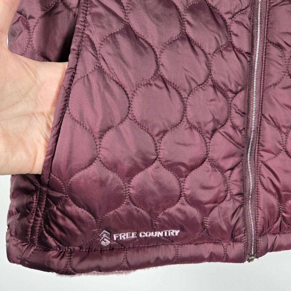Free Country Purple Reversible Fleece Quilted Puffler Zip Front Vest Size Large - Picture 8 of 14